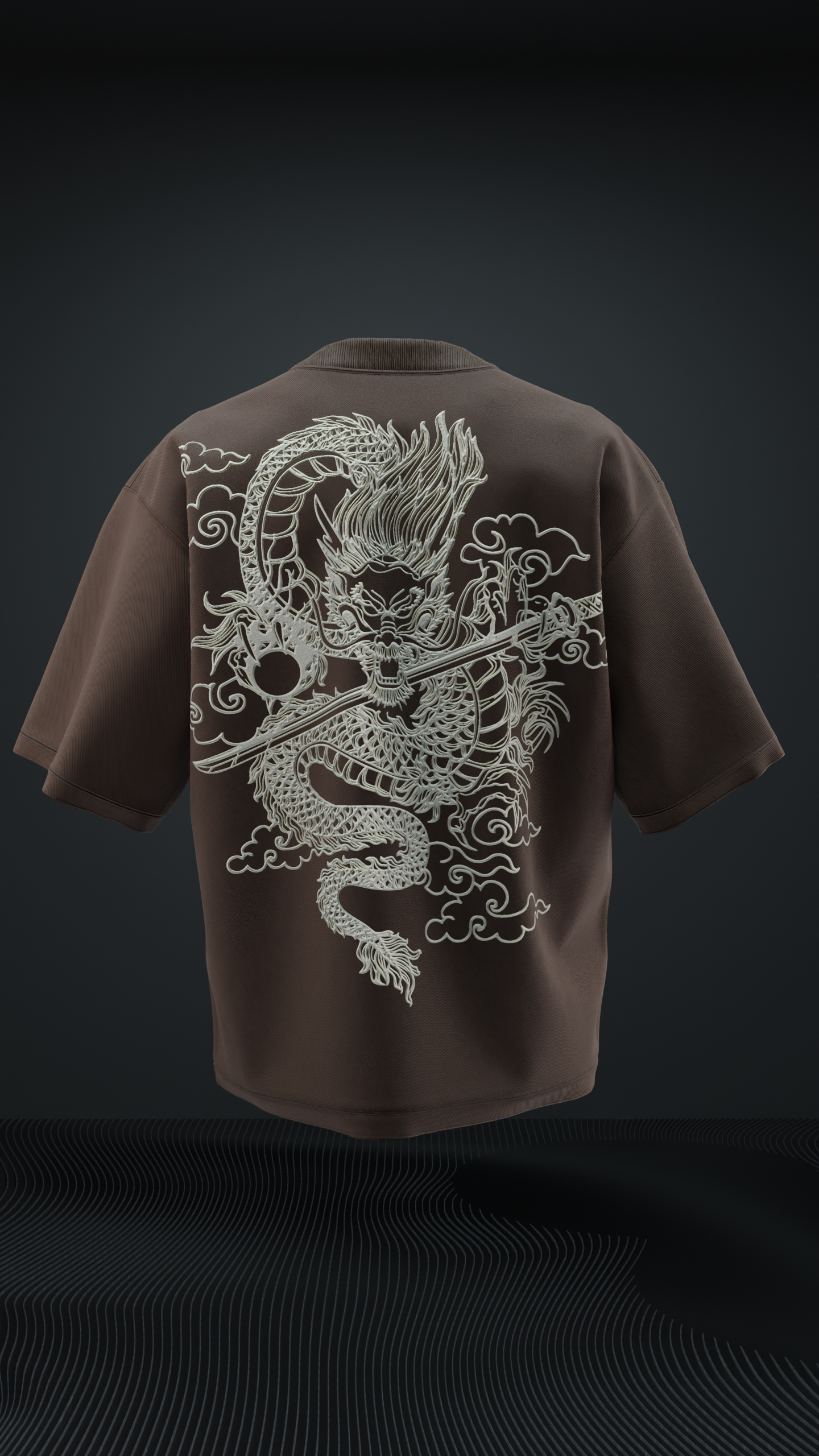 Japanese Dragon Oversized T Shirt - Brown